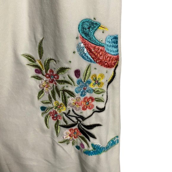 BCBGMAXAZRIA Women's Ivory Velour Floral Sequence Embroidered Pants - Picture 5 of 9